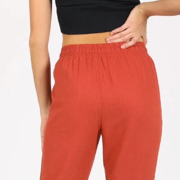 SoundStyle Country Rust Linen Blend Elastic Waist Convertible Pants Large - Picture 9 of 14